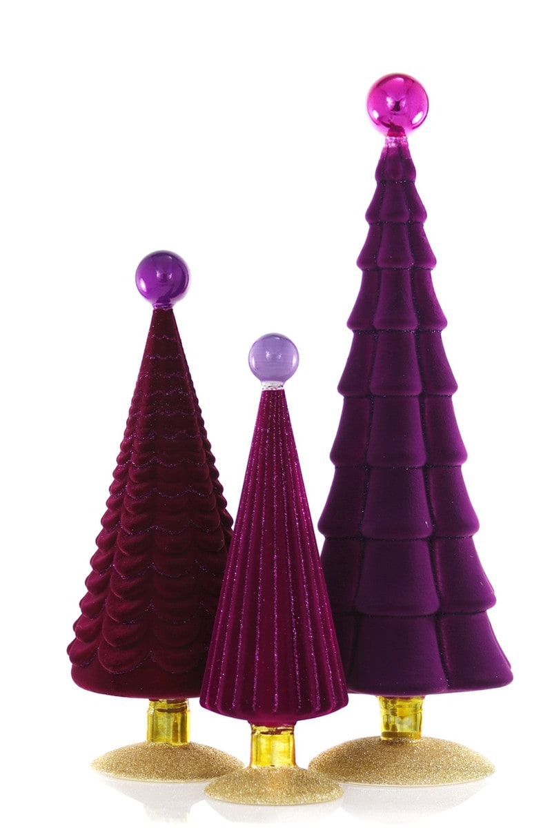 Mulberry Velveteen Glass Trees, Set of 3