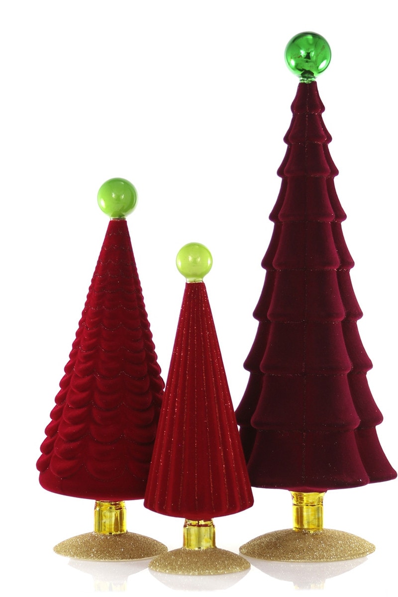 Bordeaux Velveteen Glass Trees, Set of 3