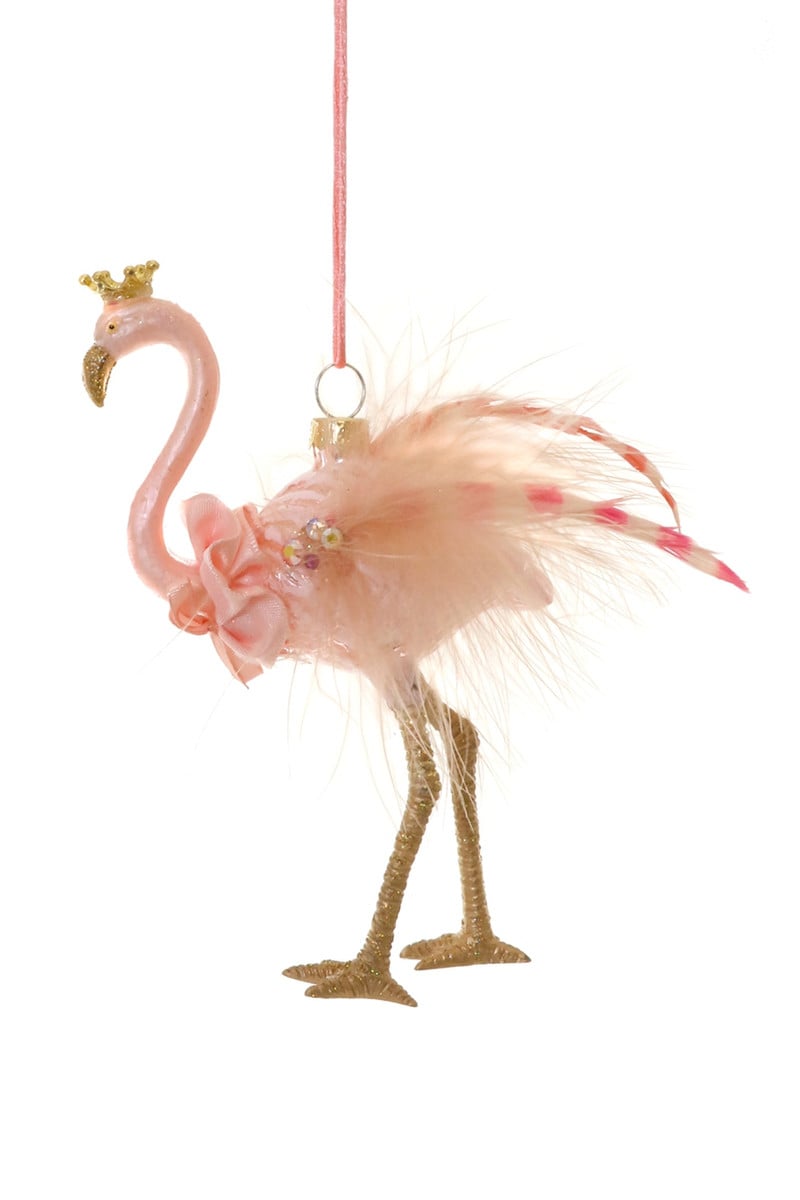 Fancy Flamingo Glass Ornament