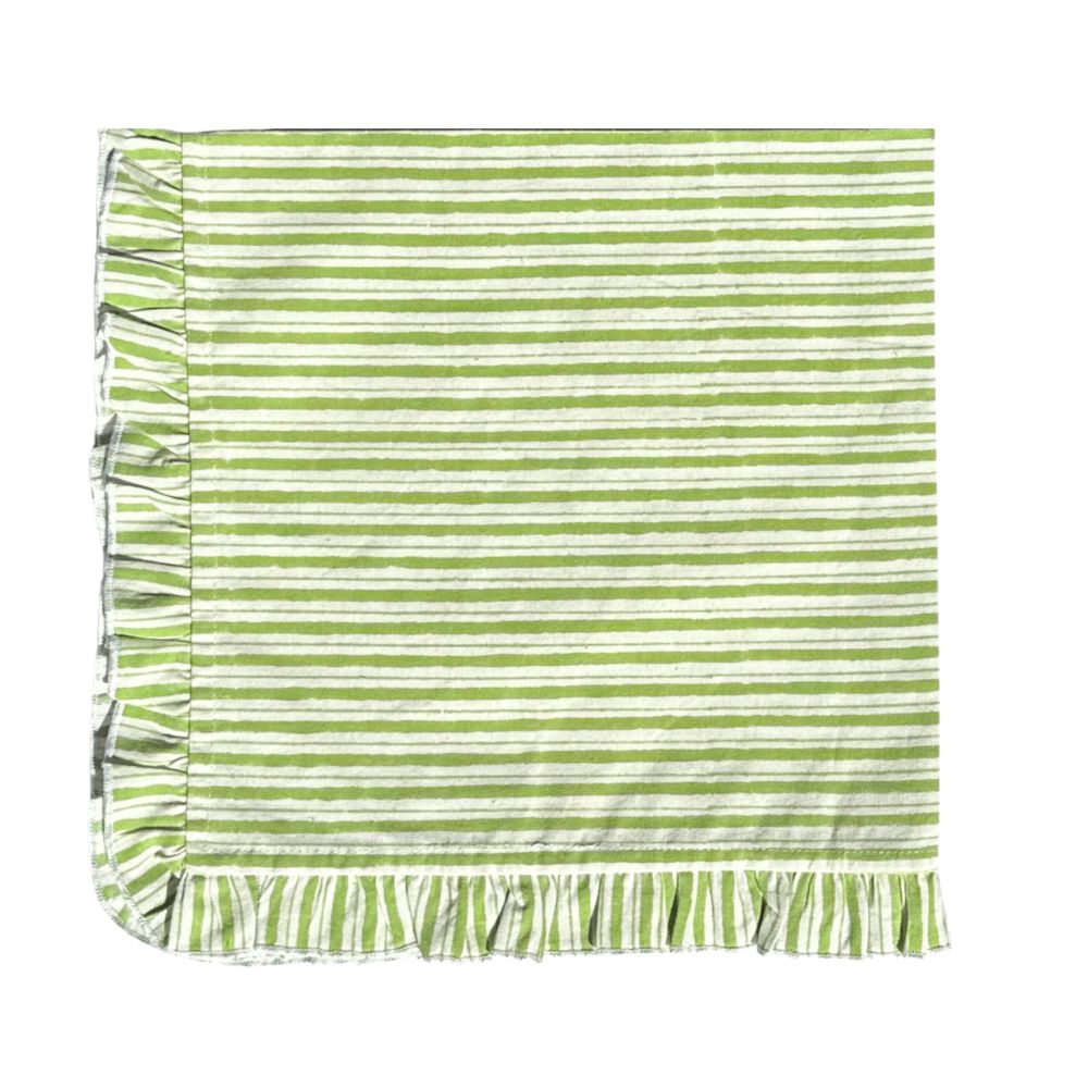 Green Stripes with Ruffle Napkins, Set of 4