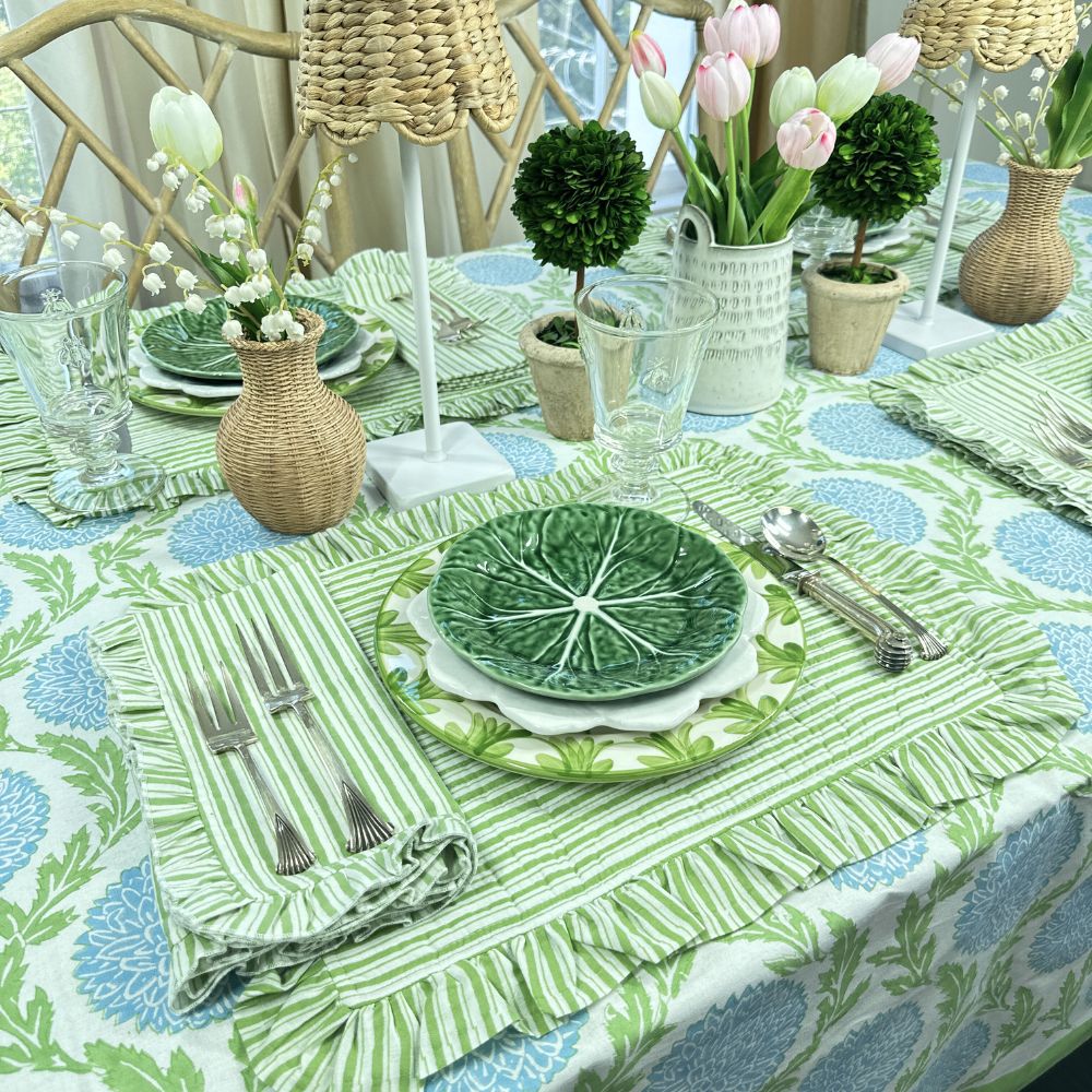 Green Stripes with Ruffle Napkins, Set of 4