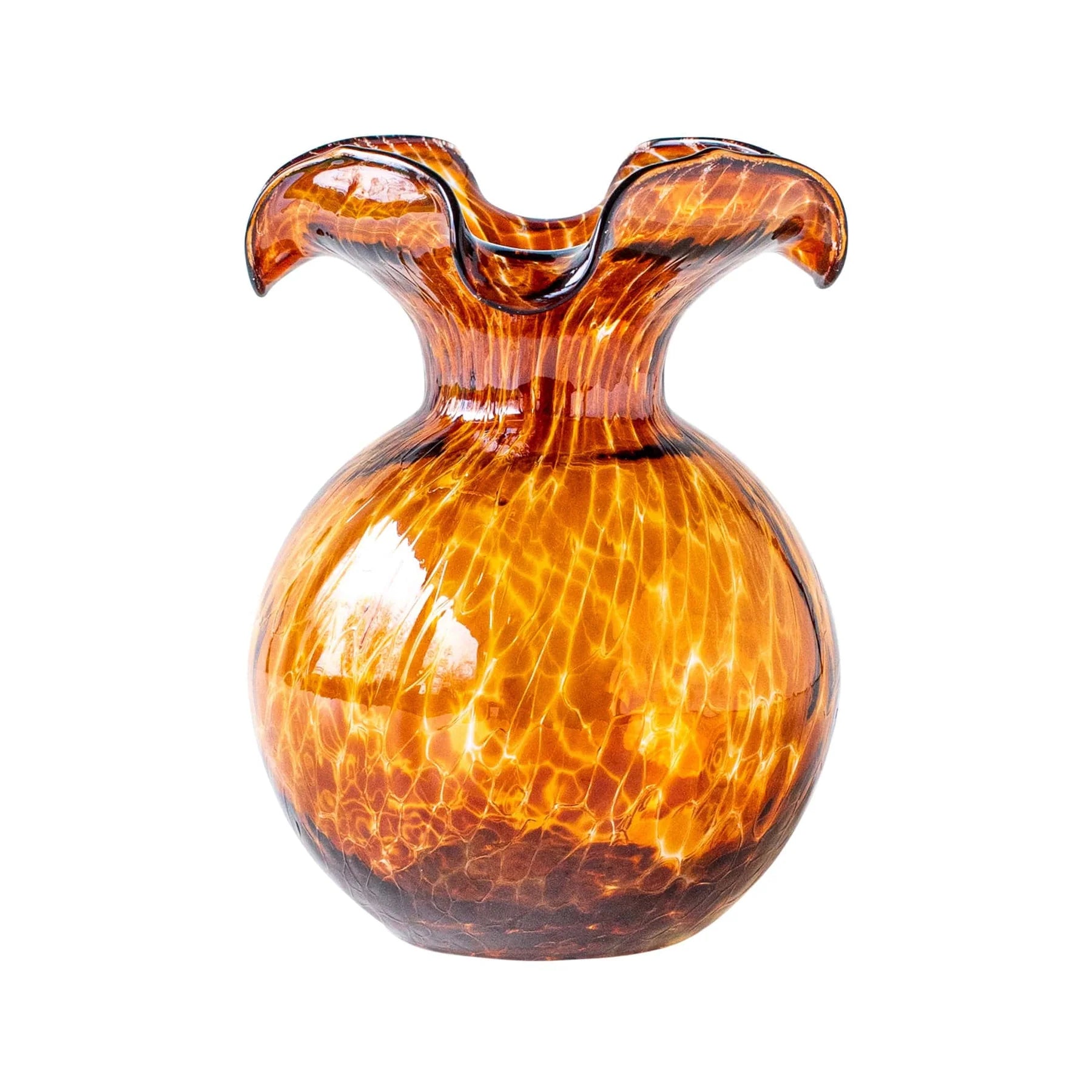 Vietri Hibiscus Glass Brown Tortoise Small Fluted Vase