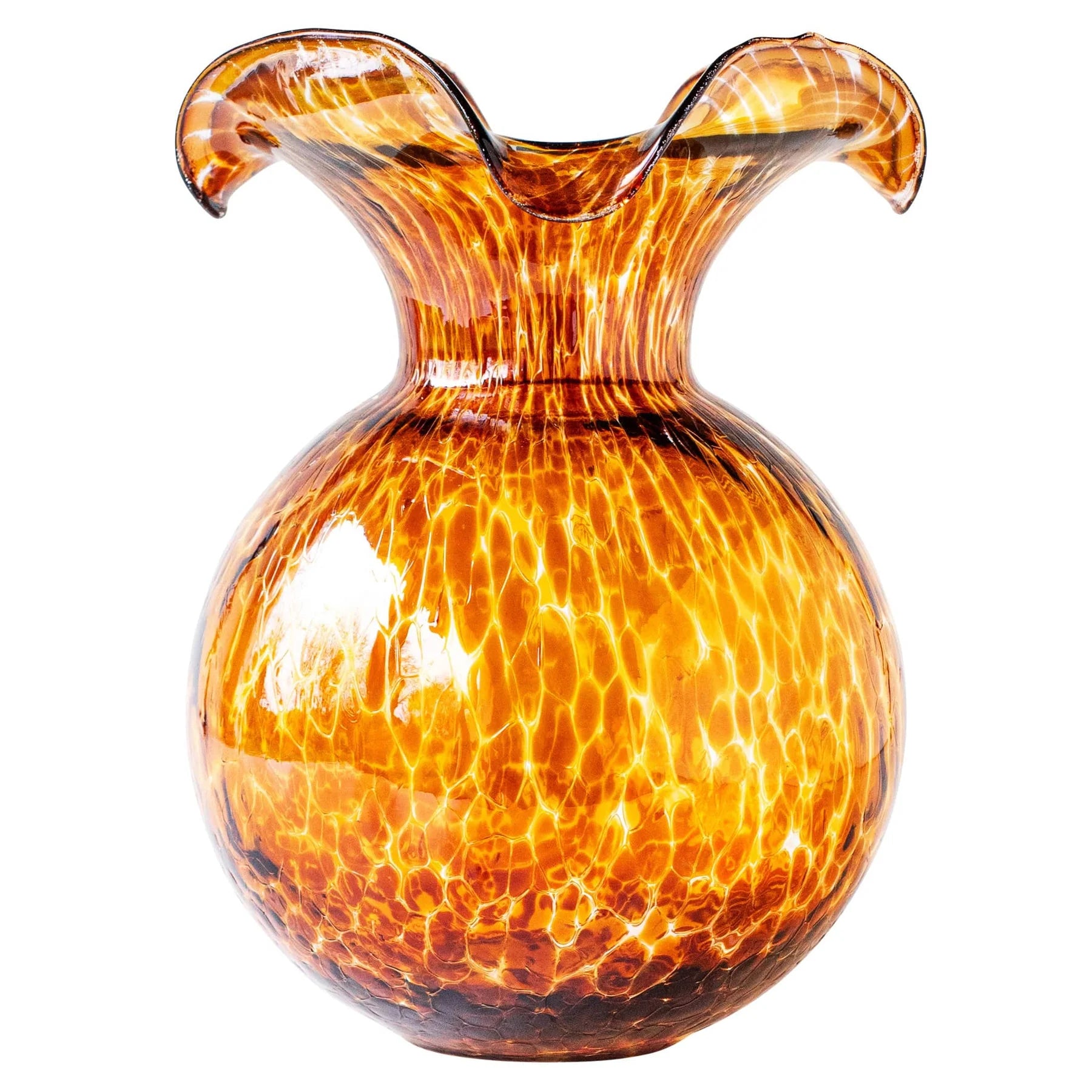 Vietri Hibiscus Glass Brown Tortoise Large Fluted Vase