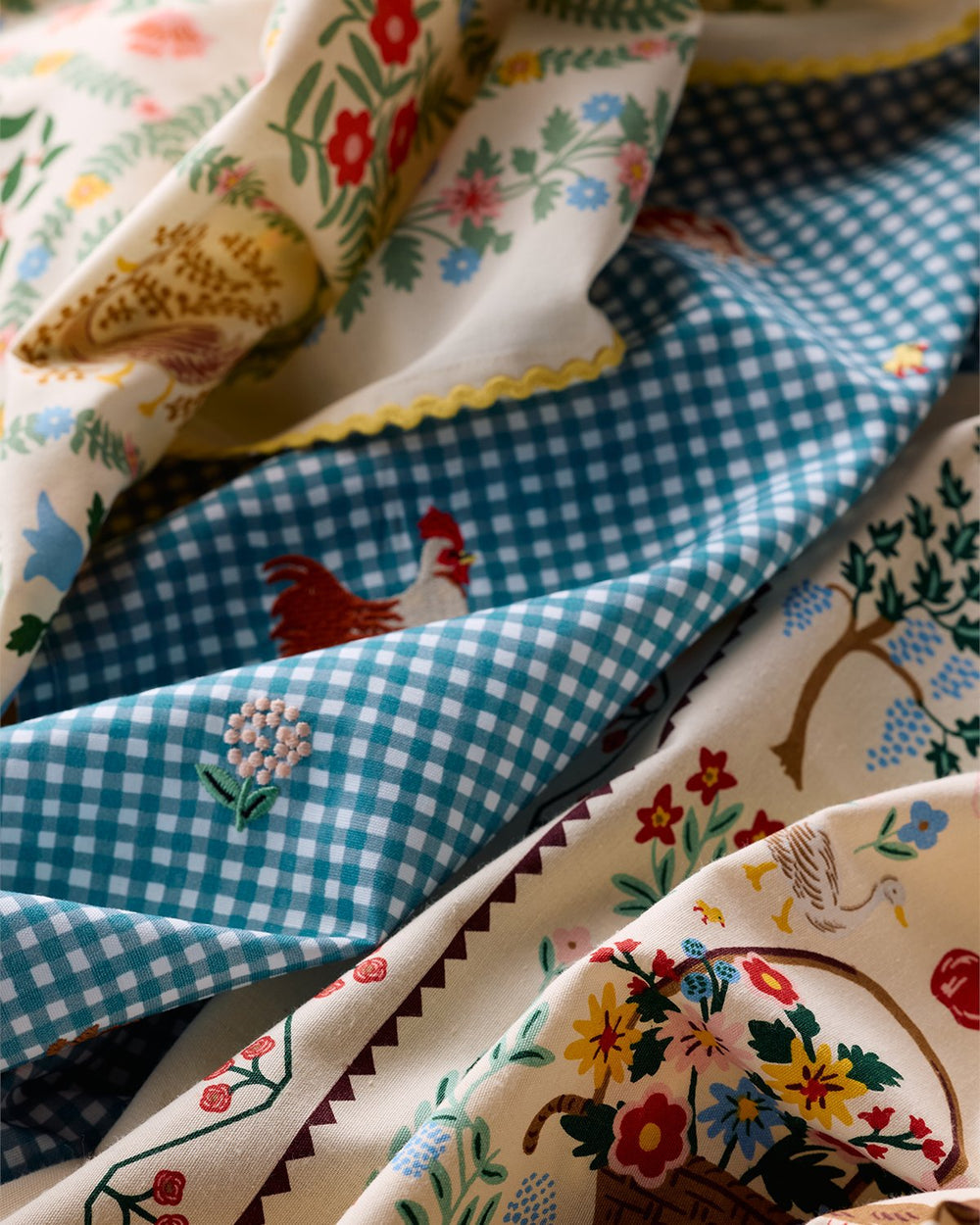 Country Farm Gingham Embroidered Tea Towel