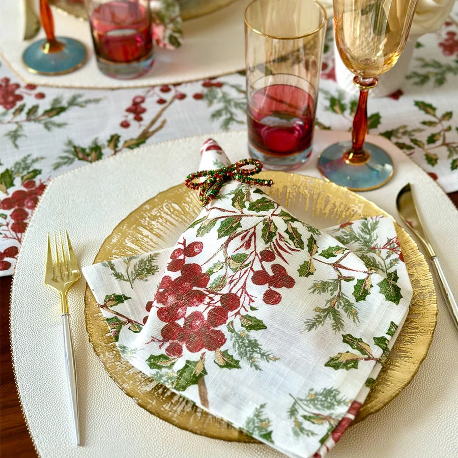 Holly Berry Metallic Gold 63" x 84" Tablecloth