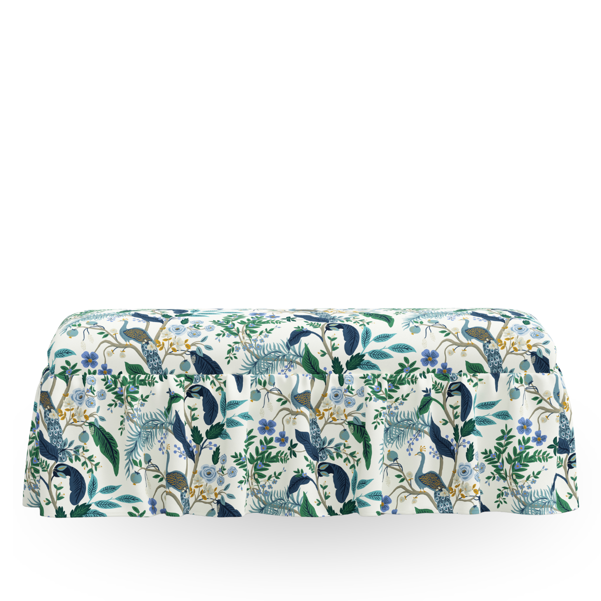 Helen Ruffled Dining Bench, Peacock Blue & White