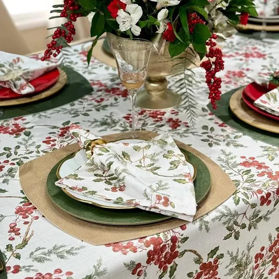 Holly Berry Metallic Gold 63" x 84" Tablecloth