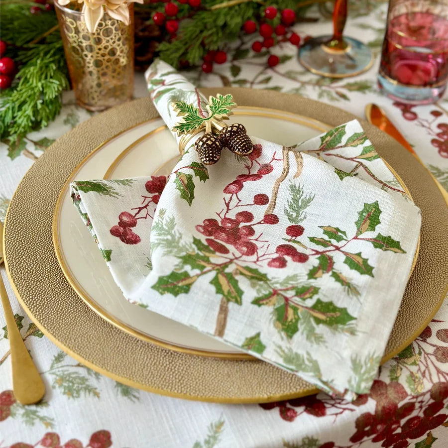 Holly Berry Metallic Gold 63" x 84" Tablecloth
