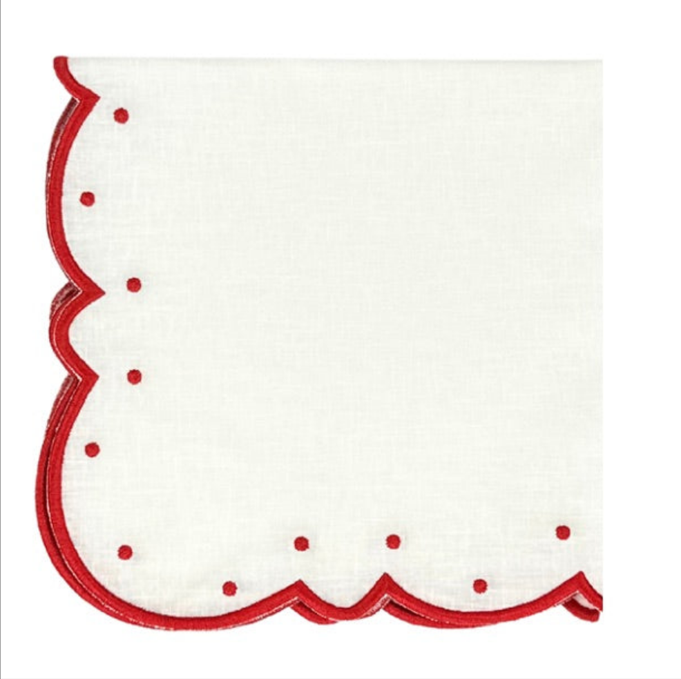 Ava Napkins, White & Red, Set of 4