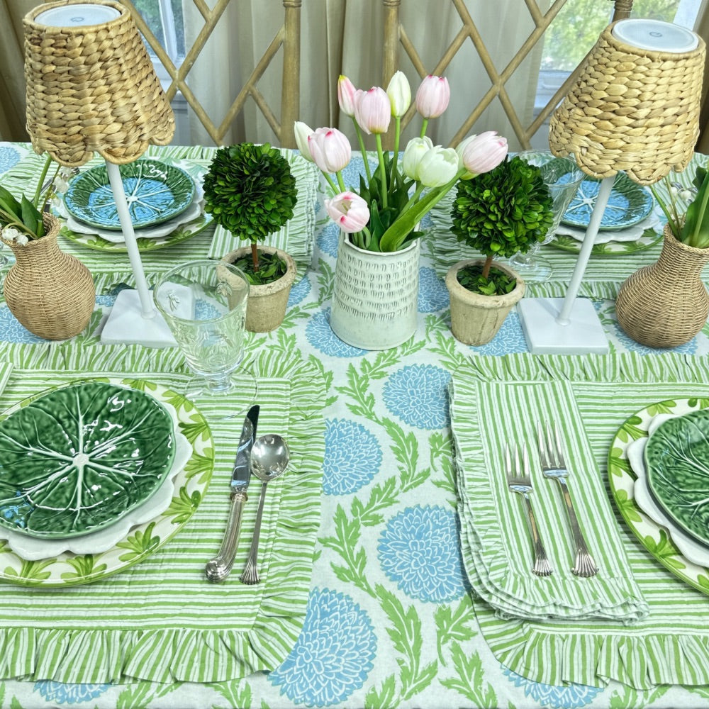 Green Stripes with Ruffle Napkins, Set of 4