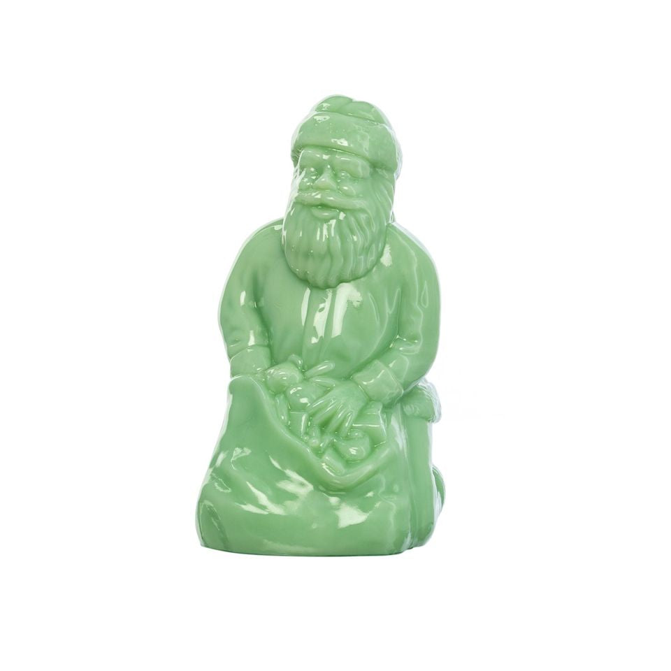 Jade Glass Kneeling Santa, Green