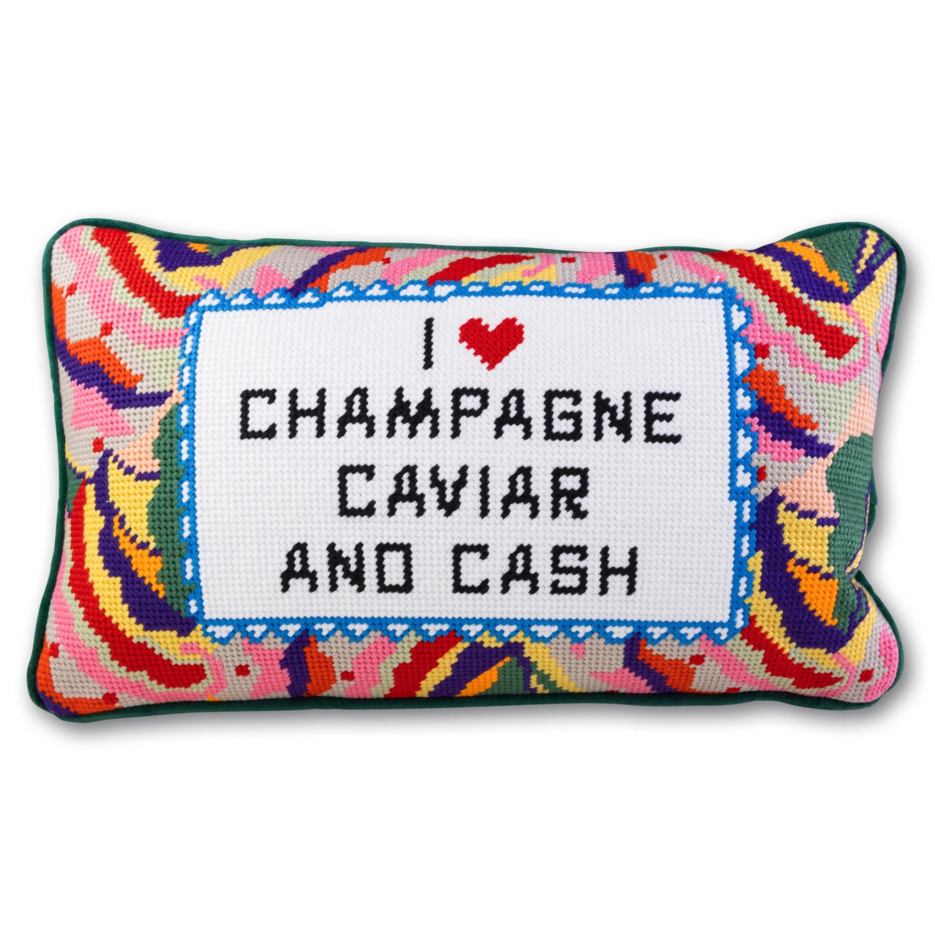 Caviar & Cash Needlepoint Pillow