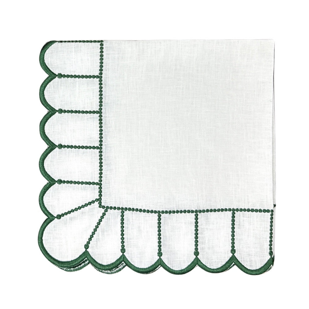 Pippa Napkin, White & Dark Green, Set of 4