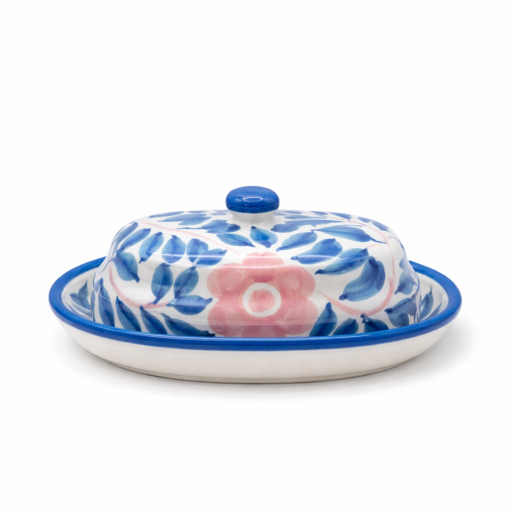 Dos Flores Blue & Blush Butter Dish