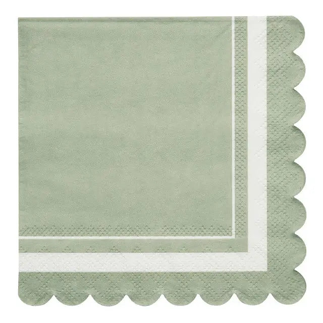 Scalloped Edge Paper Cocktail Napkins, Sage