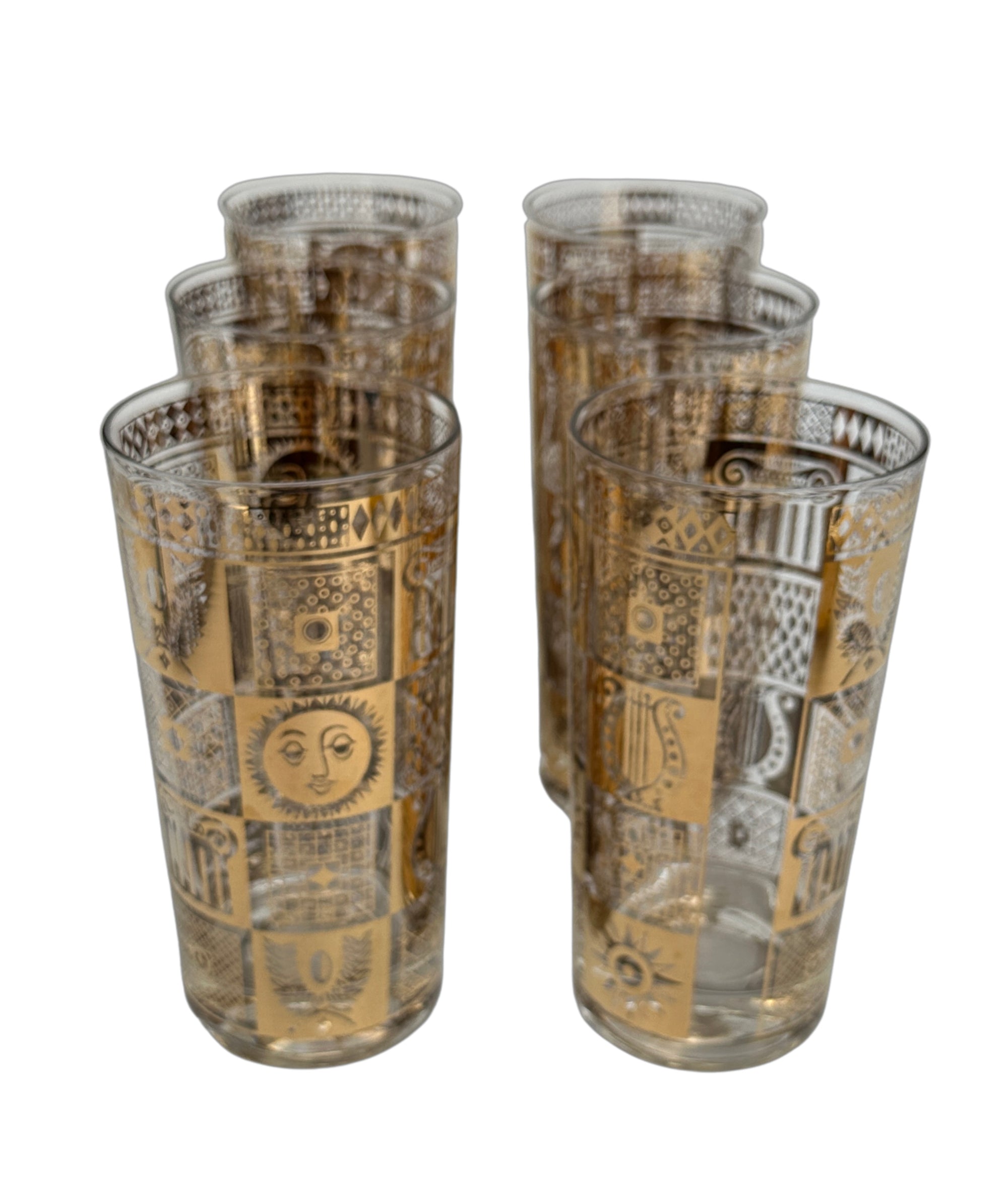 Vintage Briard Celestial Gold Clear Highball Glasses, Set of 6