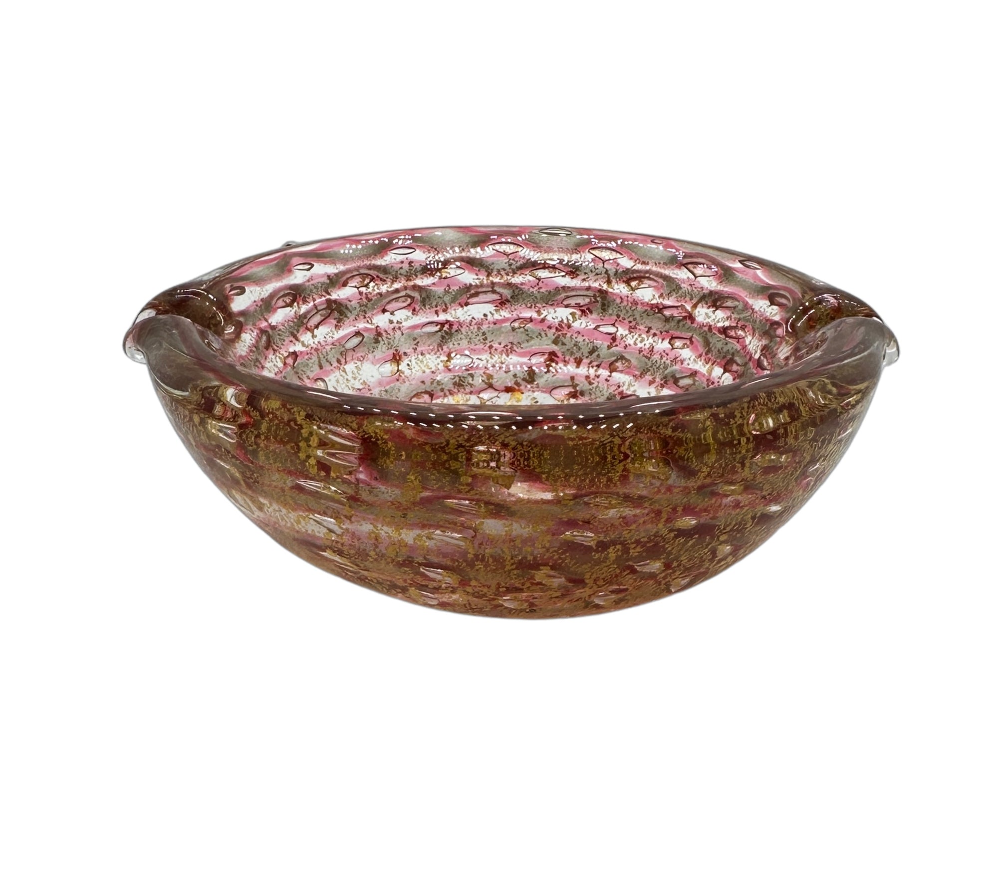 Vintage Pink & Gold Flakes Murano Glass Bowl