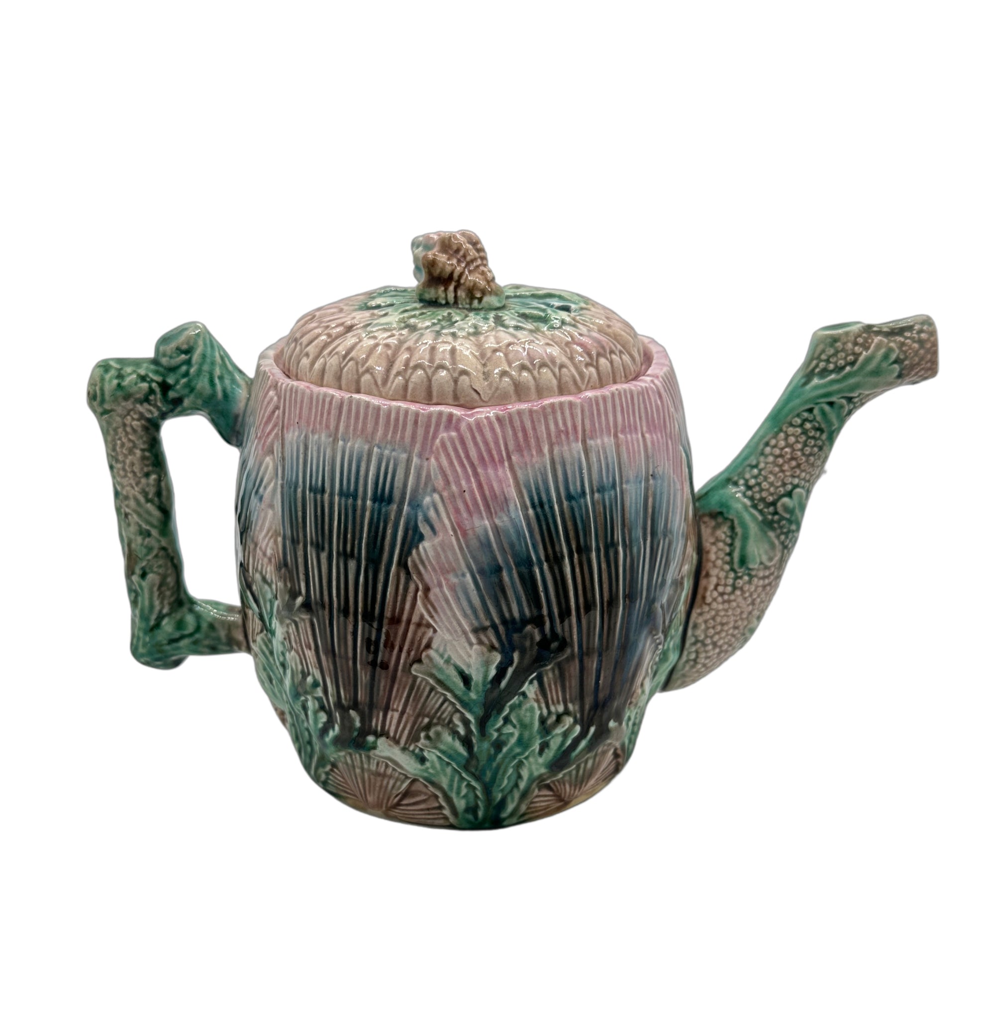 Antique Majolica Seaweed Teapot