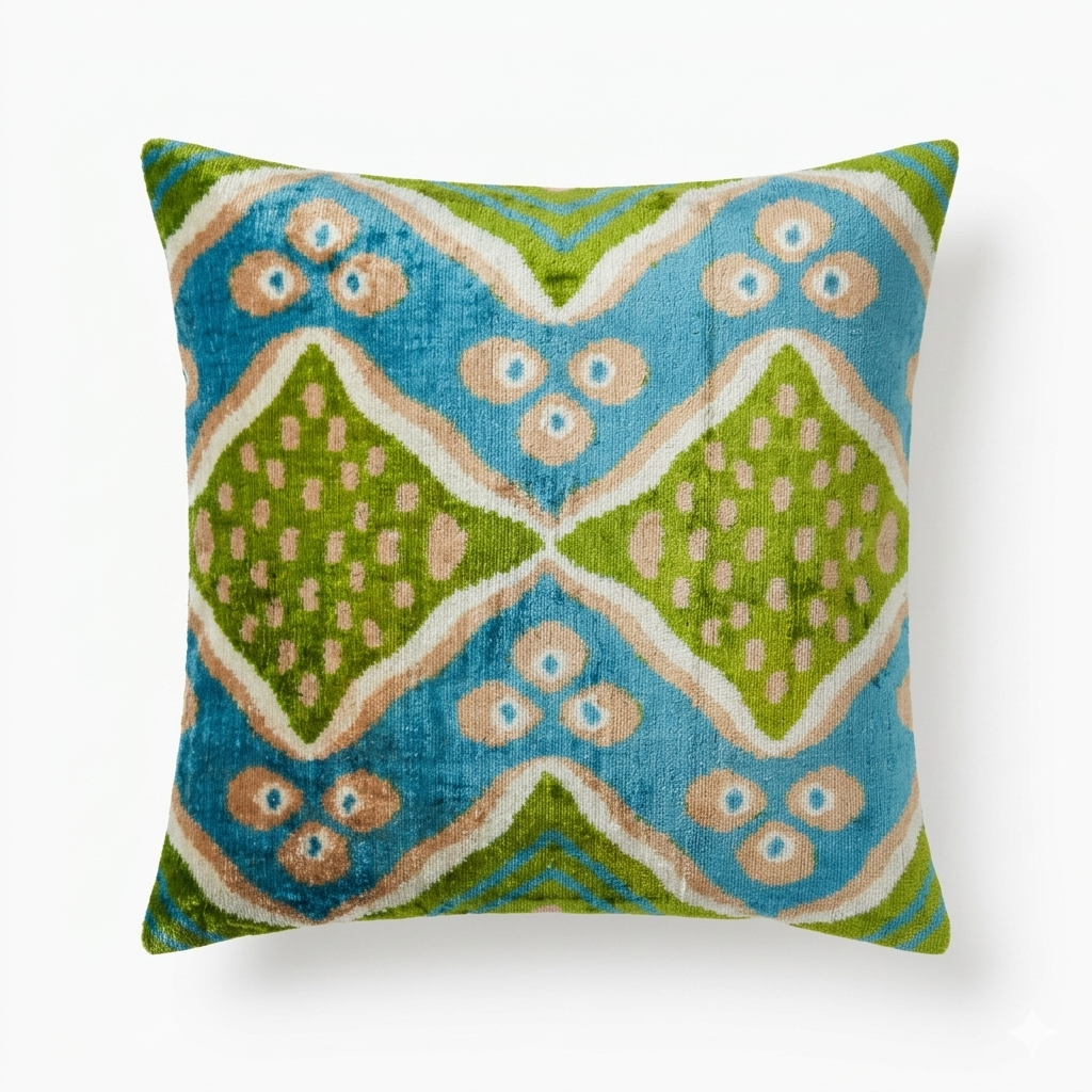 Silk Velvet Pillow, Green & Blue
