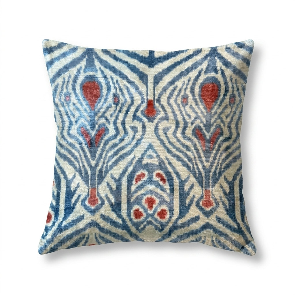 Silk Velvet Pillow, Blue & Red