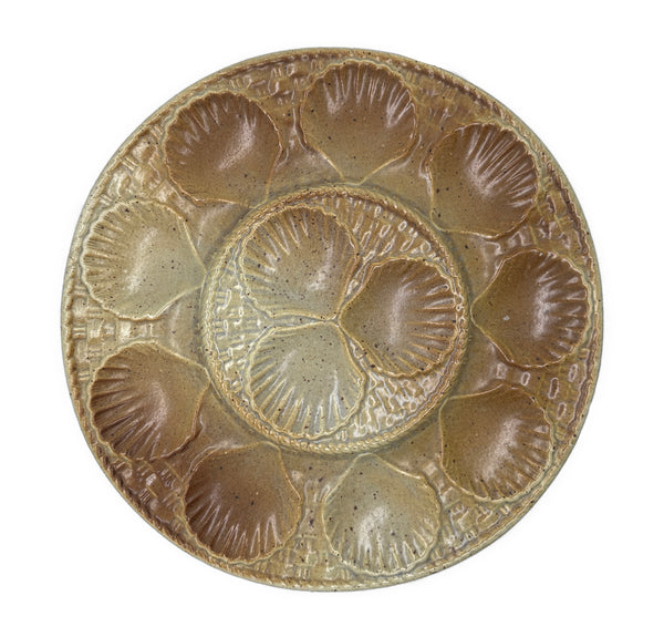 Vintage French Scallop Oyster Platter, Ombre Terracotta