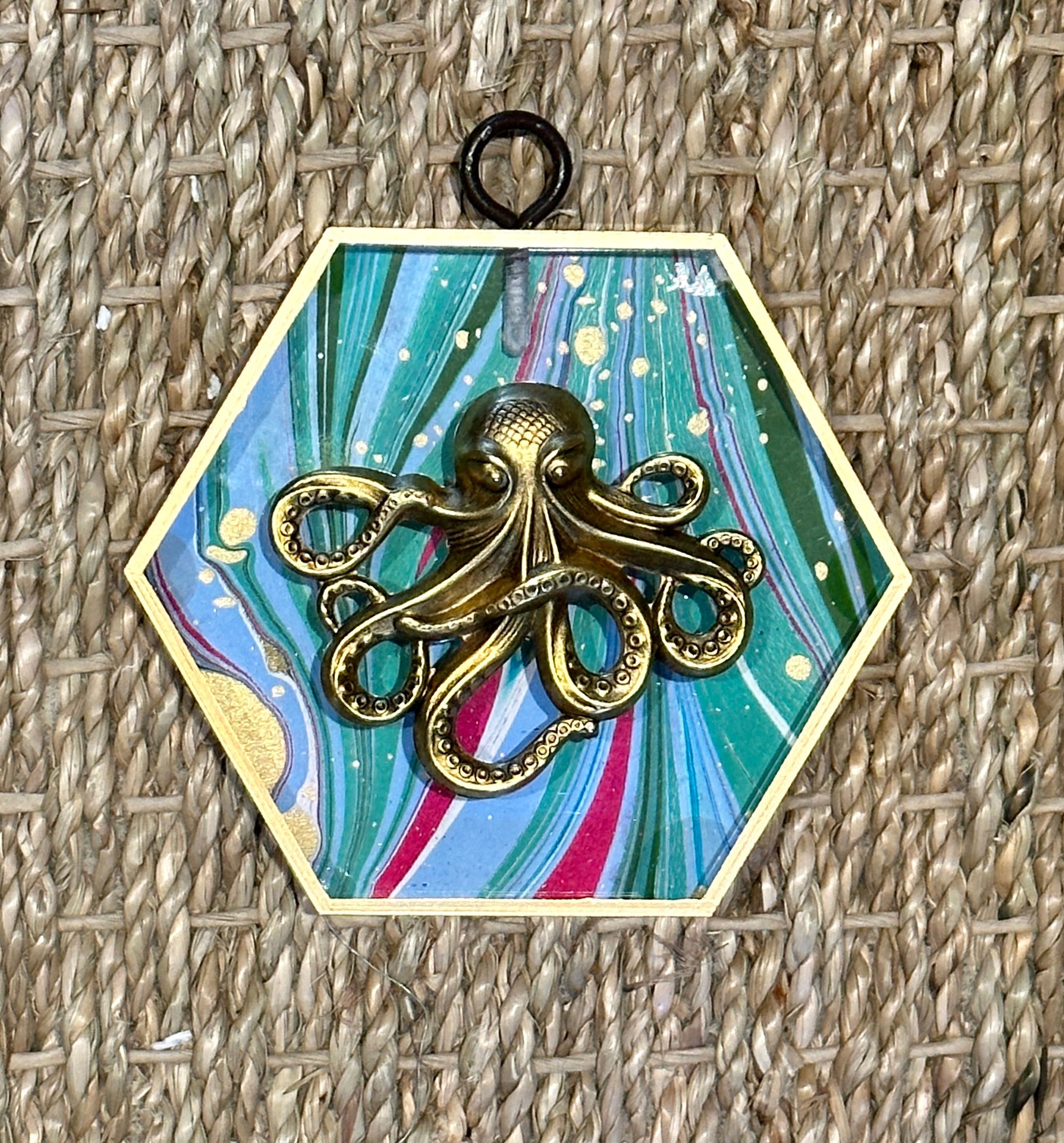 Museum Bee, Marbled Paper Backed Acrylic Frame with Octopus