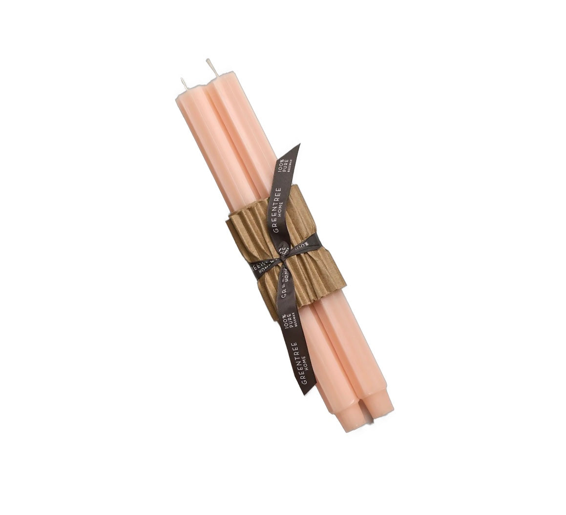 12" Blush Fluted Church Taper Candles, Pair