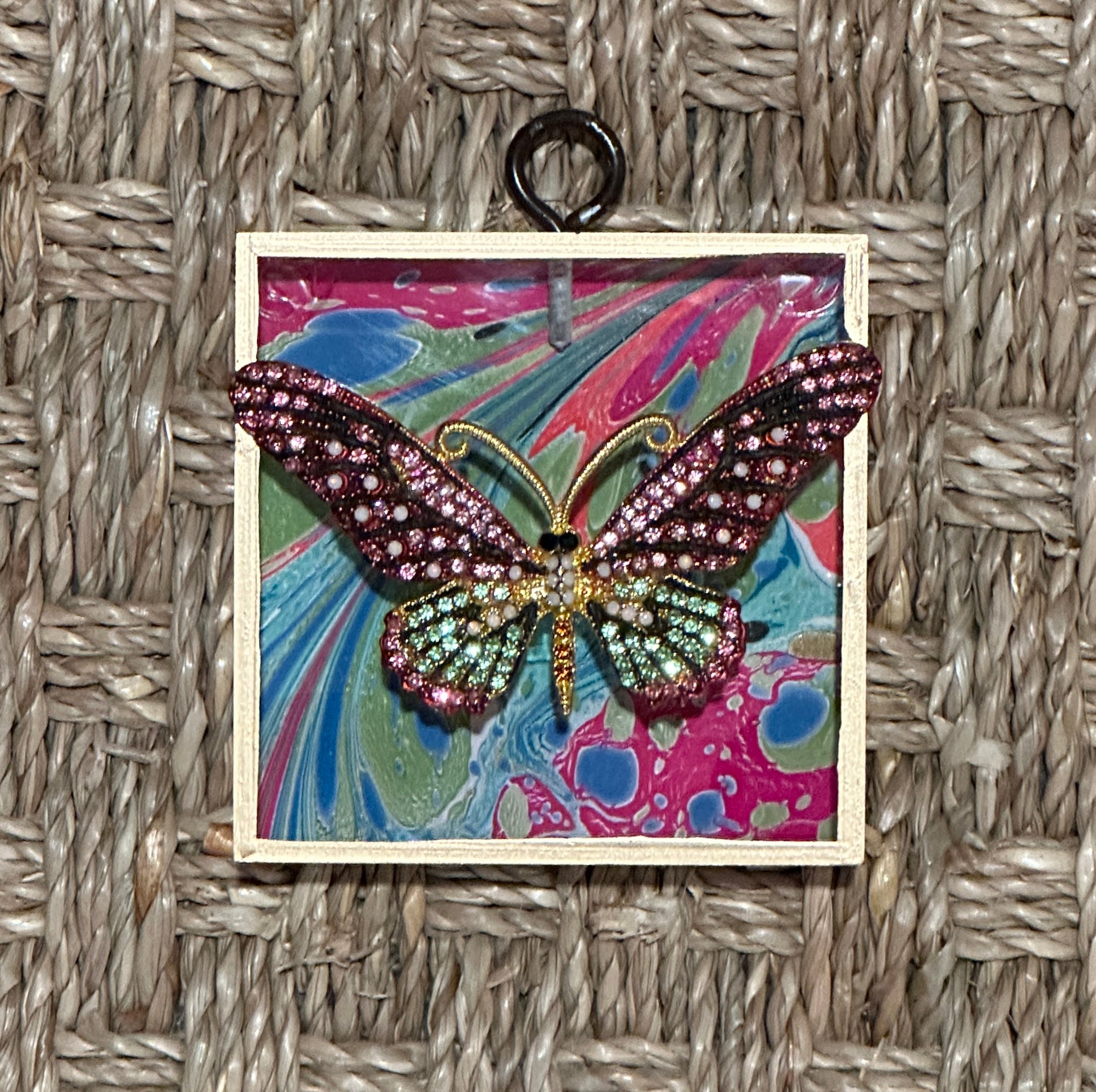 Museum Bee, Marbled Paper Backed Acrylic Frame with Butterfly