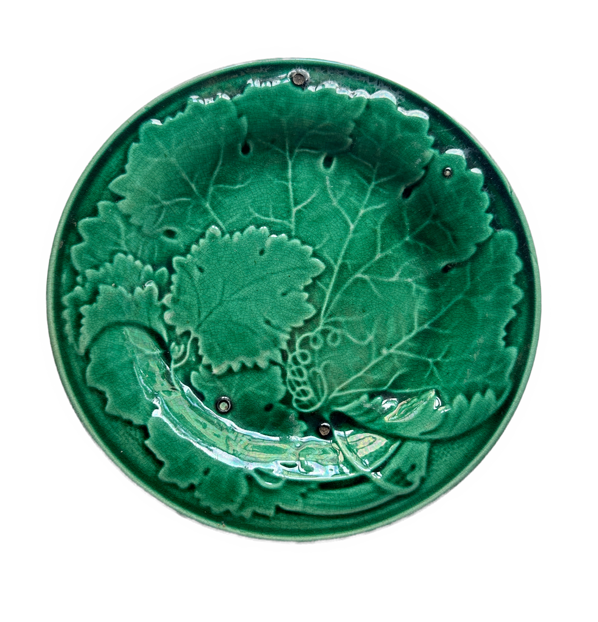 Antique Majolica Cabbage Leaf Plate