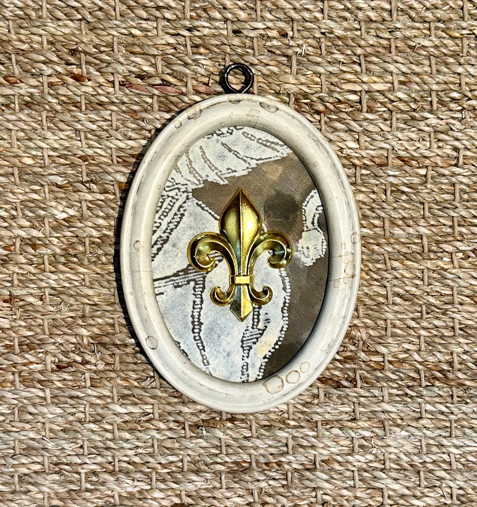 Museum Bee, Painted Frame with Fleur-de-lis on Fortuny Fabric