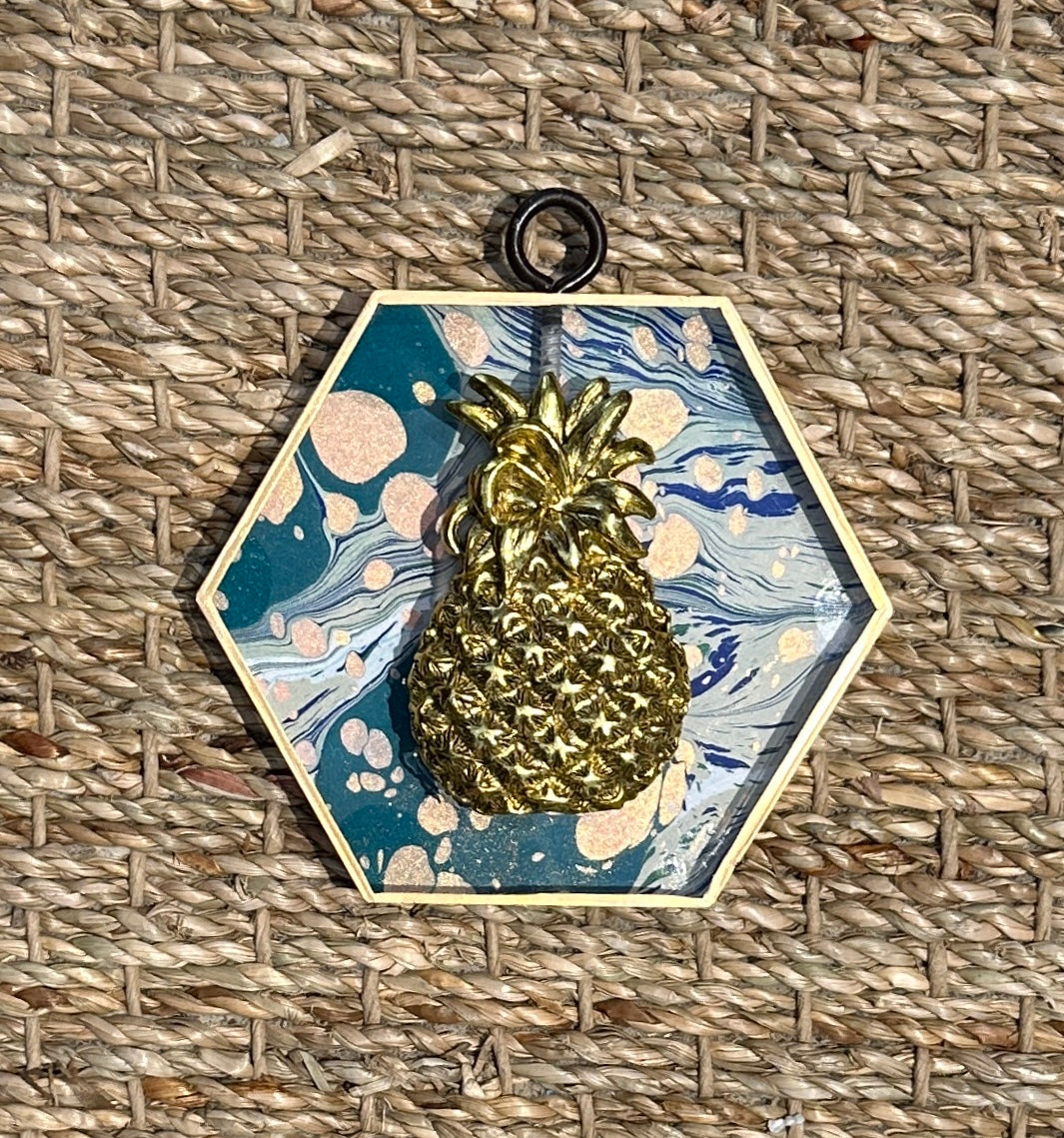 Museum Bee, Acrylic Frame with Pineapple on Marbled Paper