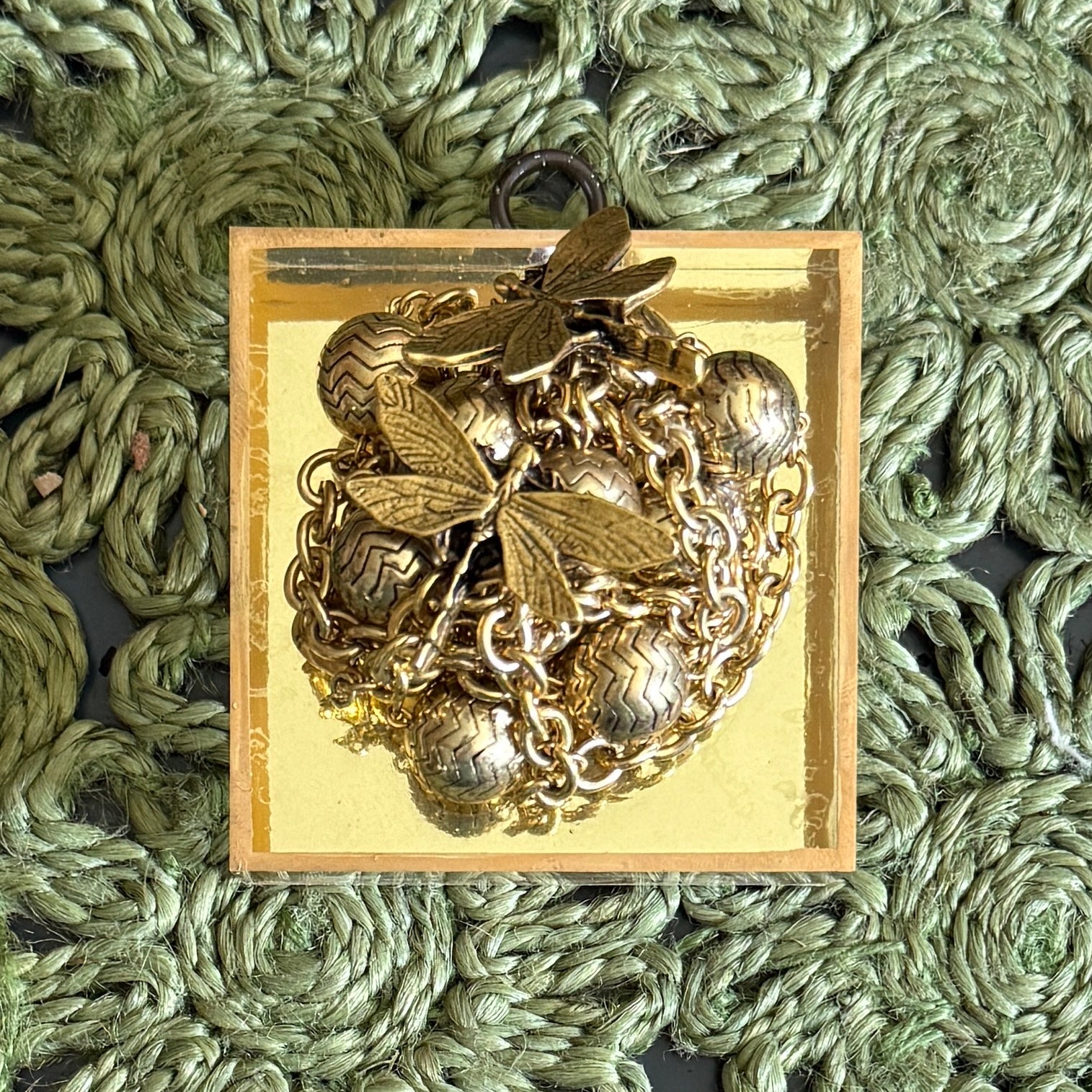 Museum Bee, Acrylic Frame with Dragonflies on Necklace