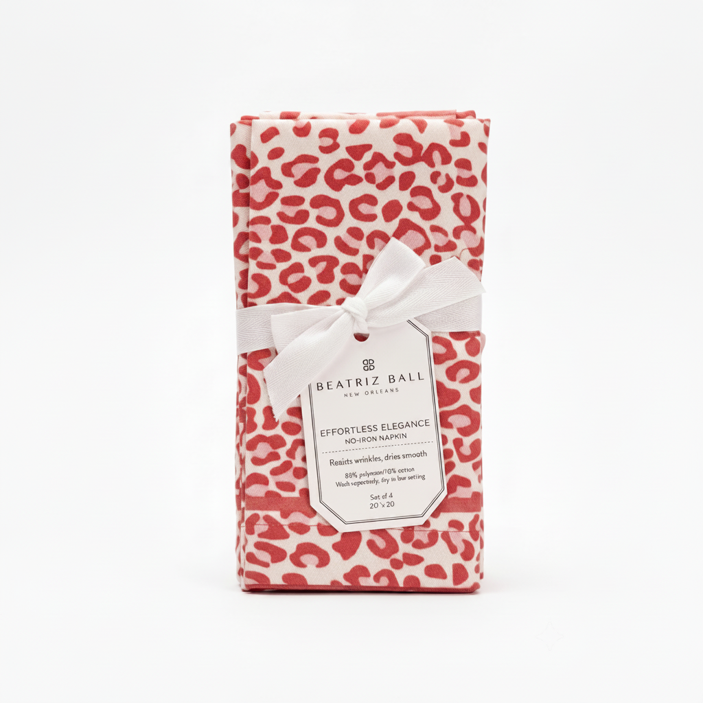 Beatriz Ball Linen Leopard Napkins, Pink & White, Set of 4