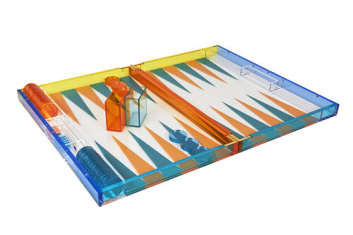 Lucite Backgammon Set, Turquoise/Orange