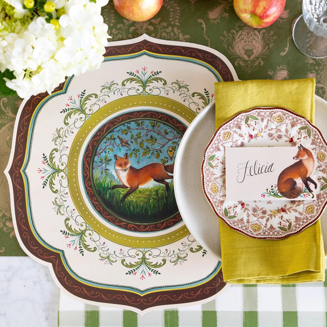 Hester & Cook Die-cut Fanciful Fox China Placemats