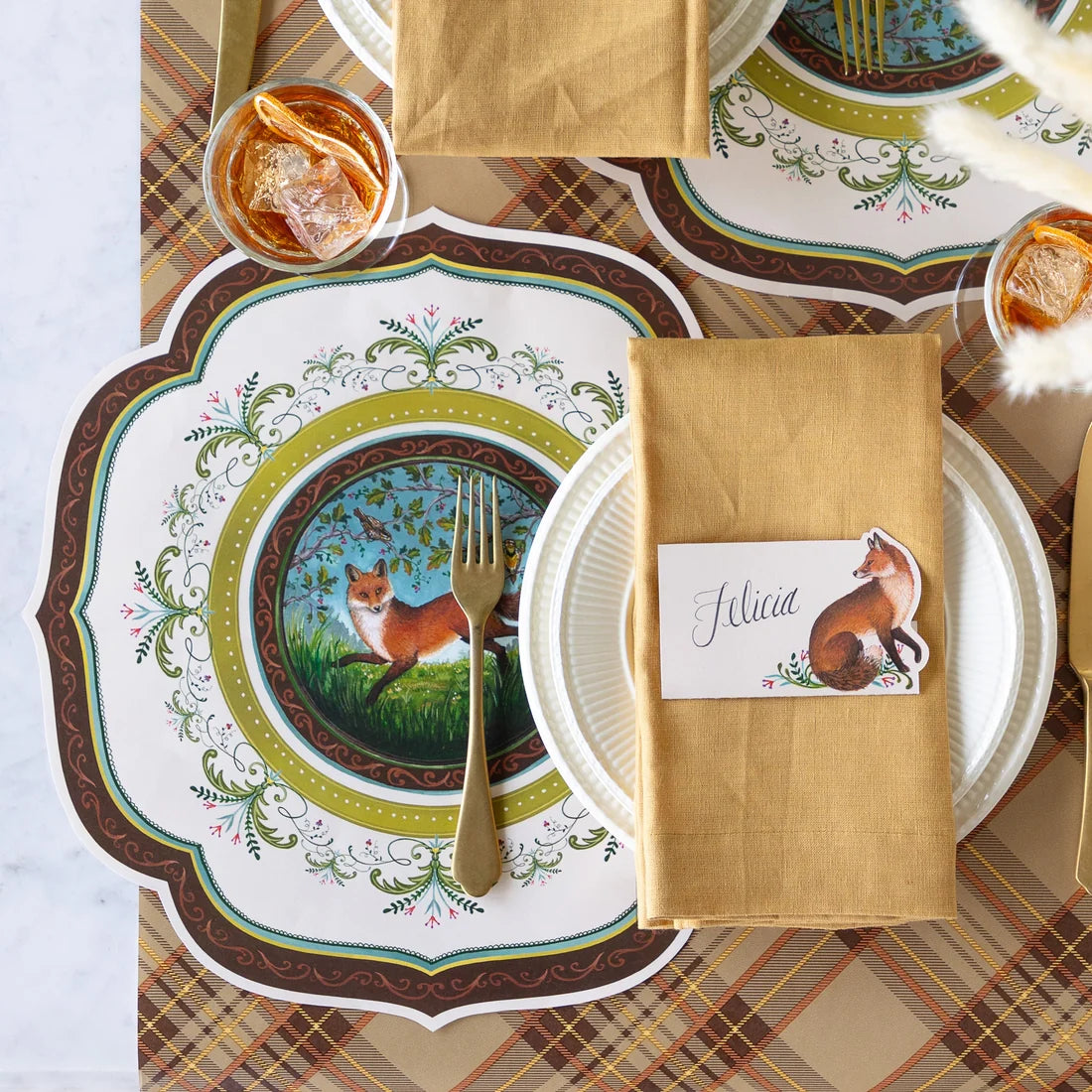Hester & Cook Die-cut Fanciful Fox China Placemats