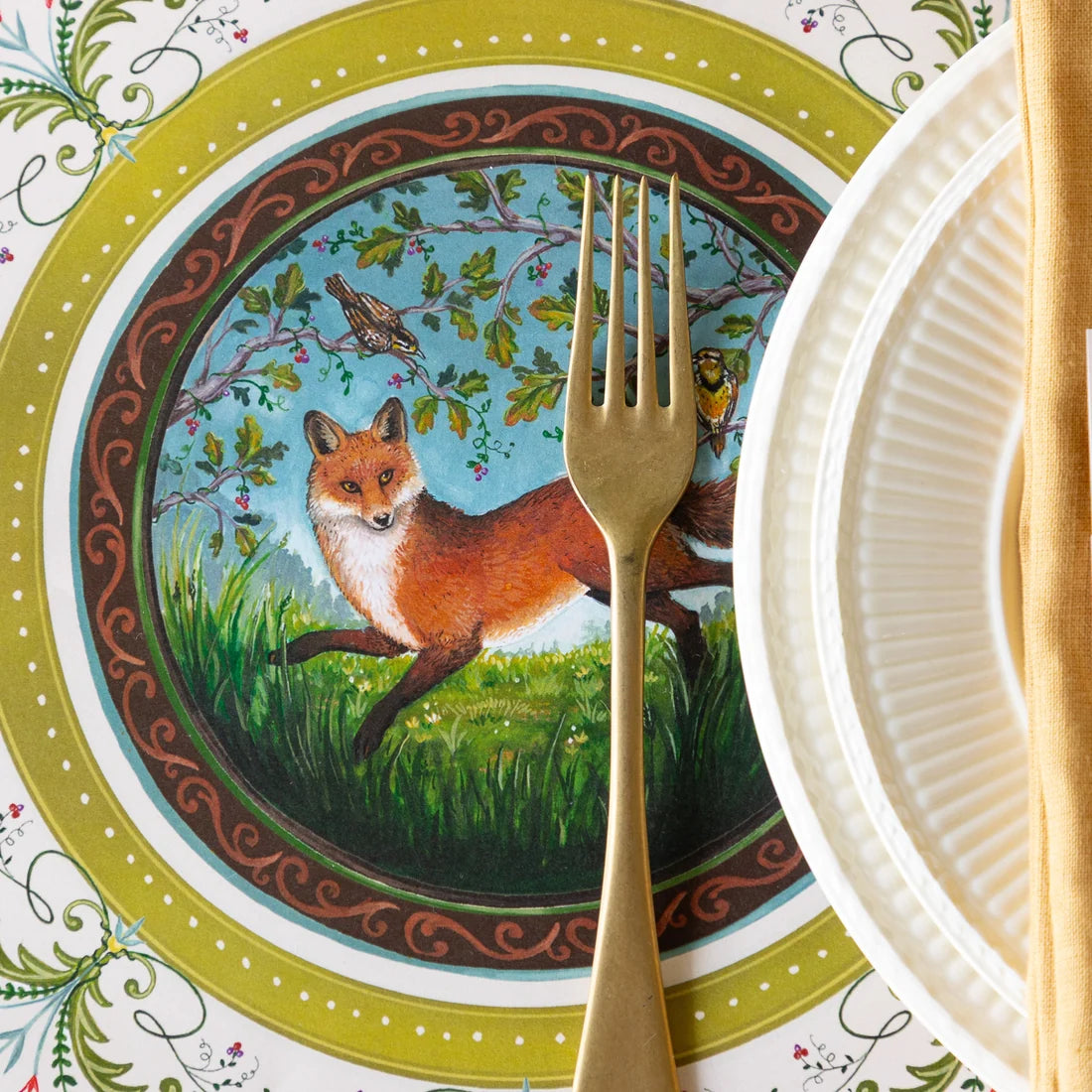 Hester & Cook Die-cut Fanciful Fox China Placemats