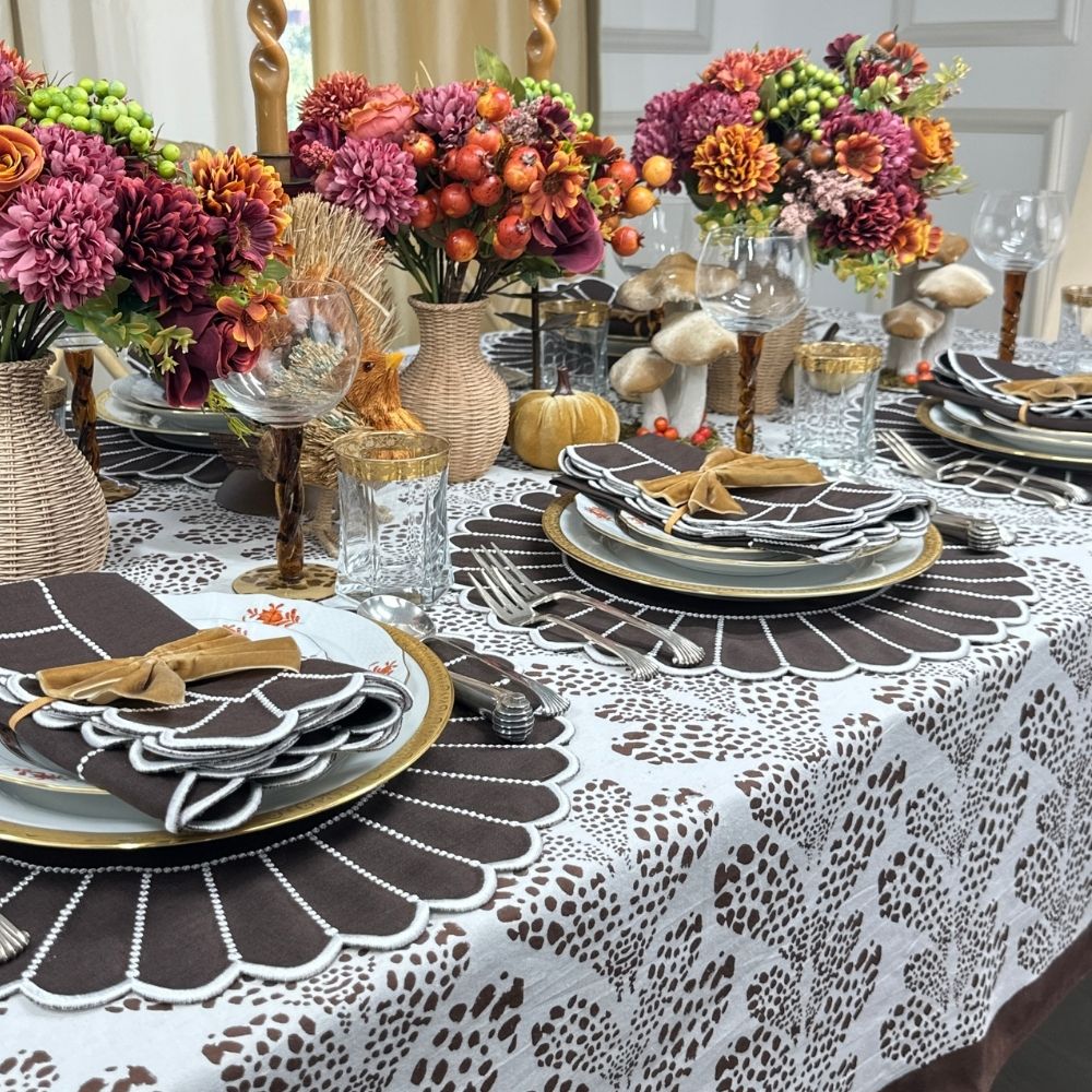 Pippa Placemat, Cocoa & White, Set of 4