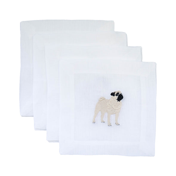 Pug Embroidered Cocktail Napkins