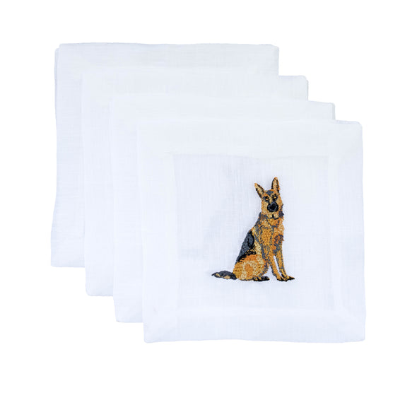 German Shepherd Embroidered Cocktail Napkins