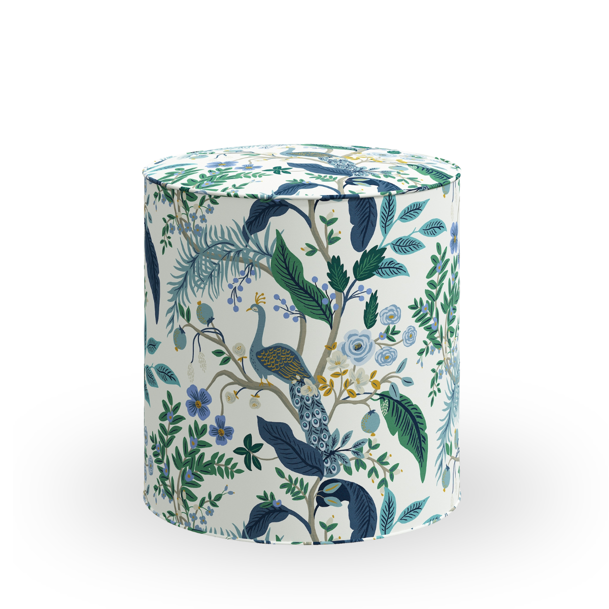 Lauren Round Ottoman, Peacock Blue & White