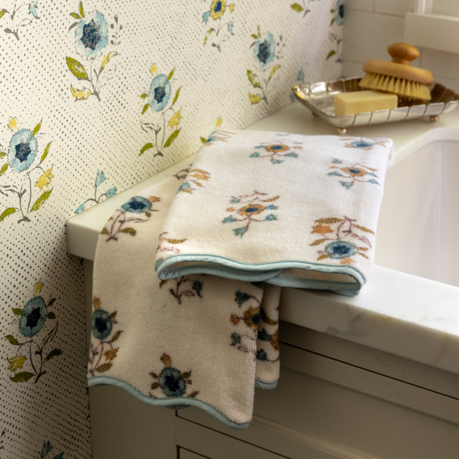 Leah O'Connell x Weezie Floral Scallop Hand Towel Pair, Cora