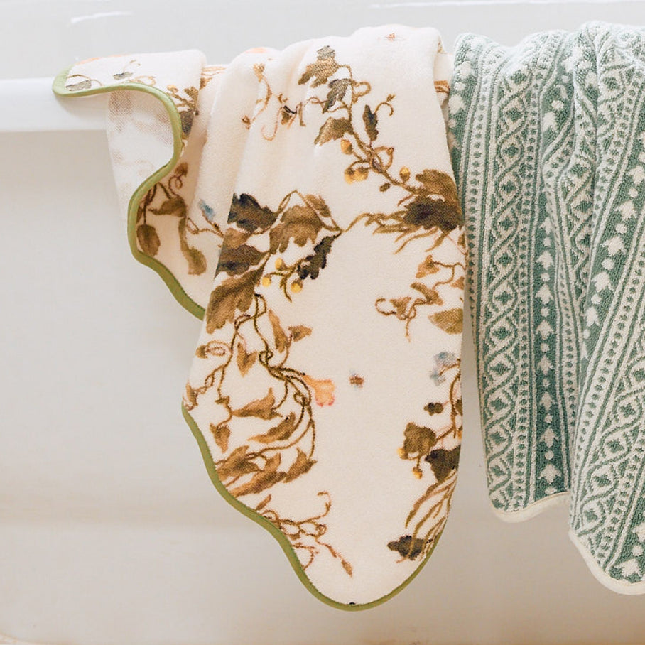 Leah O'Connell x Weezie Floral Scallop Bath Towel, Vivian Magnolia