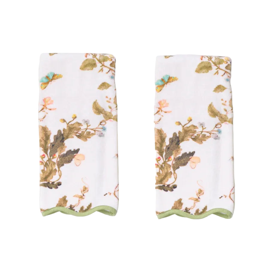 Leah O'Connell x Weezie Floral Scallop Hand Towel Pair, Vivian Magnolia