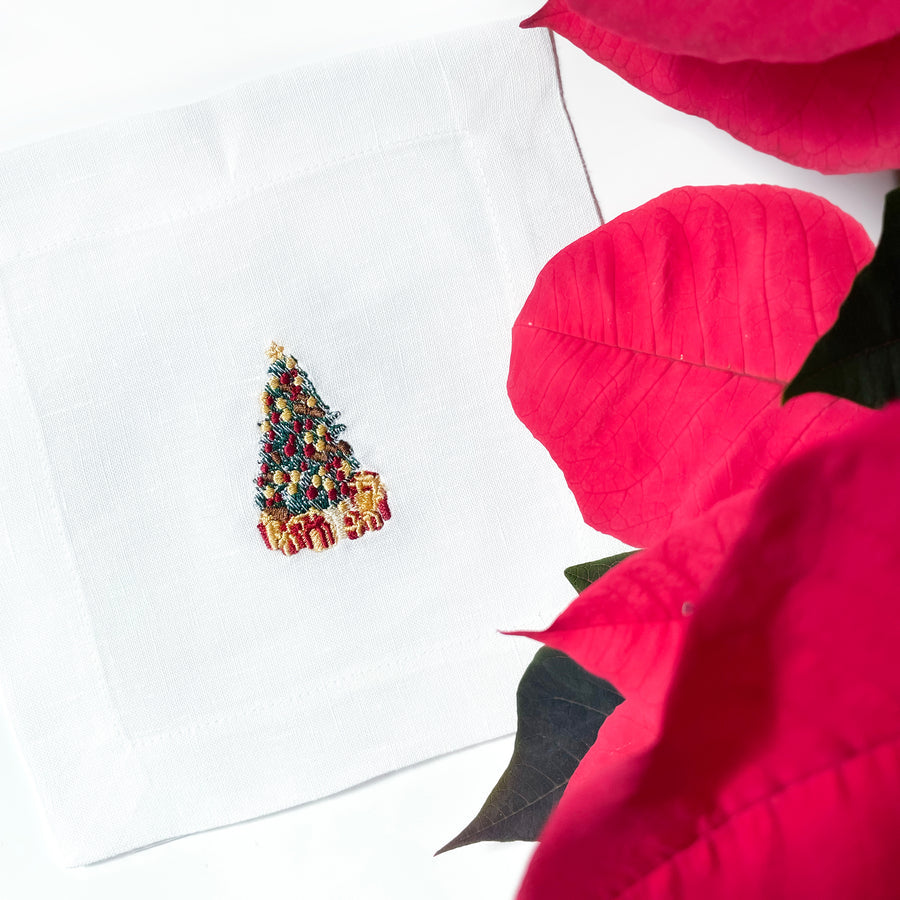Christmas Embroidered Cocktail Napkins