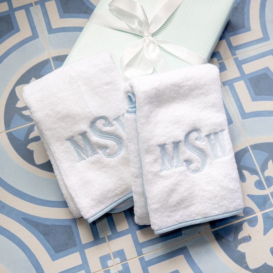 Weezie Signature Bath Towel, Light Blue on White