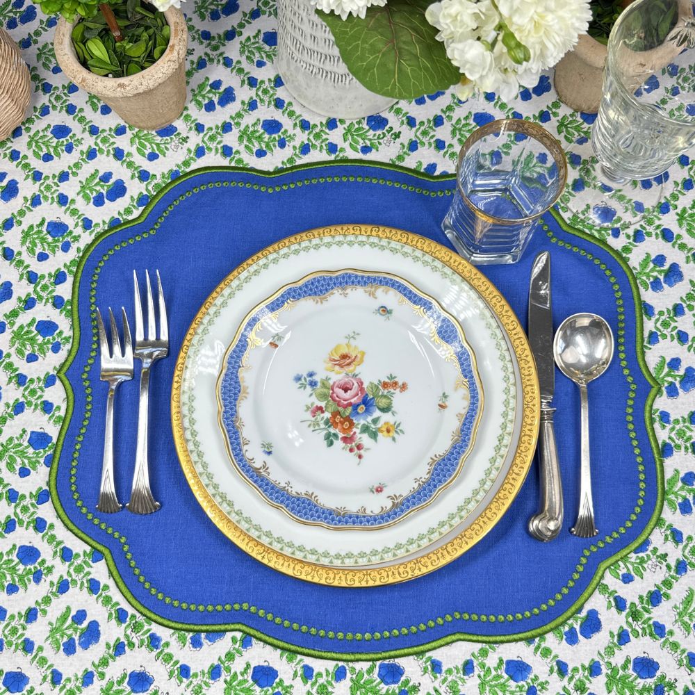 Charlotte Royal & Green Linen Placemats, Set of 4