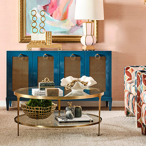 Worlds Away Stacey Coffee Table, Antique Brass
