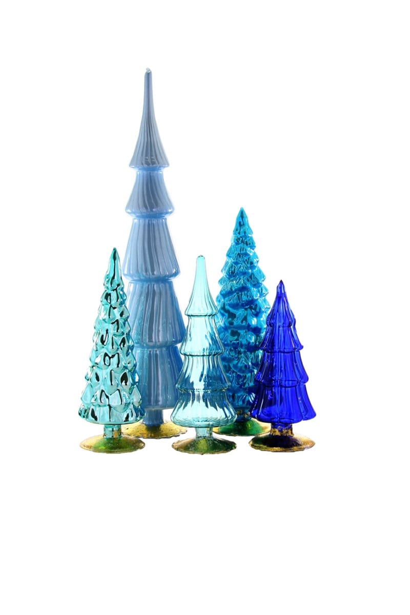 Blue Glass Trees, Set of 5