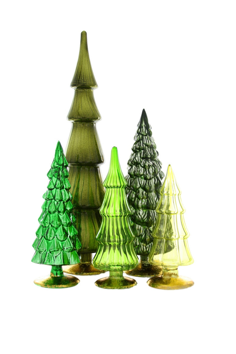 Green Glass Trees, Set of 5